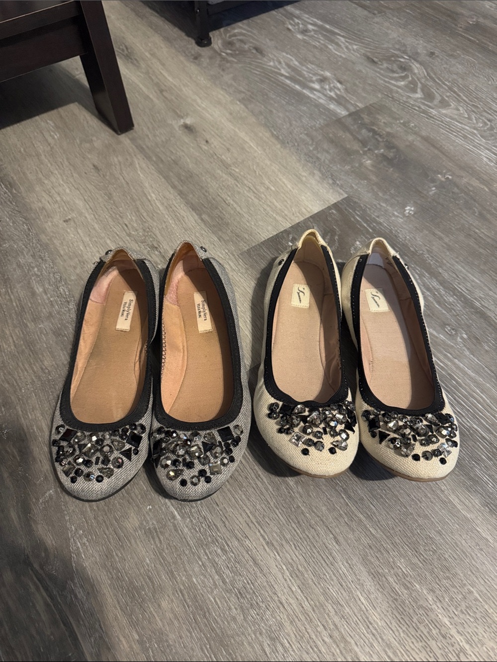 Vera Wang Embellished Ballet Flats - Black Trim with Gray and Cream Options Duo